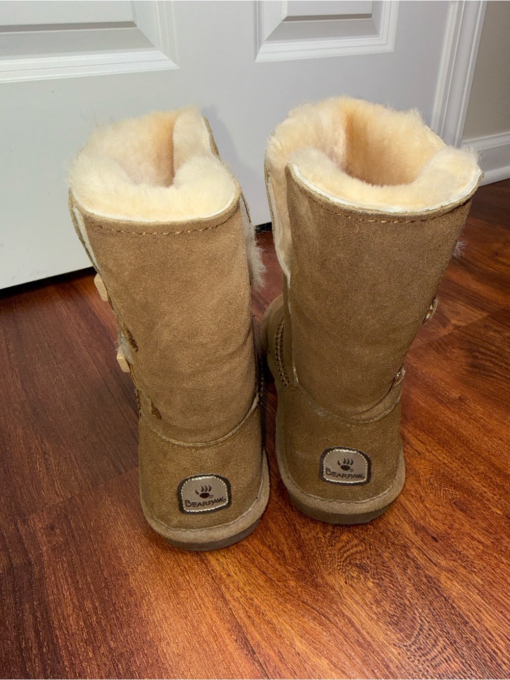 BearPaw Women's Suede Shearling Mid-Calf Boots - Chestnut Brown - Picture 4 of 6